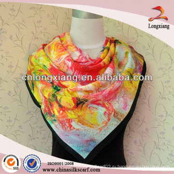 Индивидуальный дизайн саржевый шелковый шарф флора печать